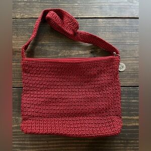 The Sak Original Macramé Woven Red Shoulder‎ Bag with Zippered Closure NWOT